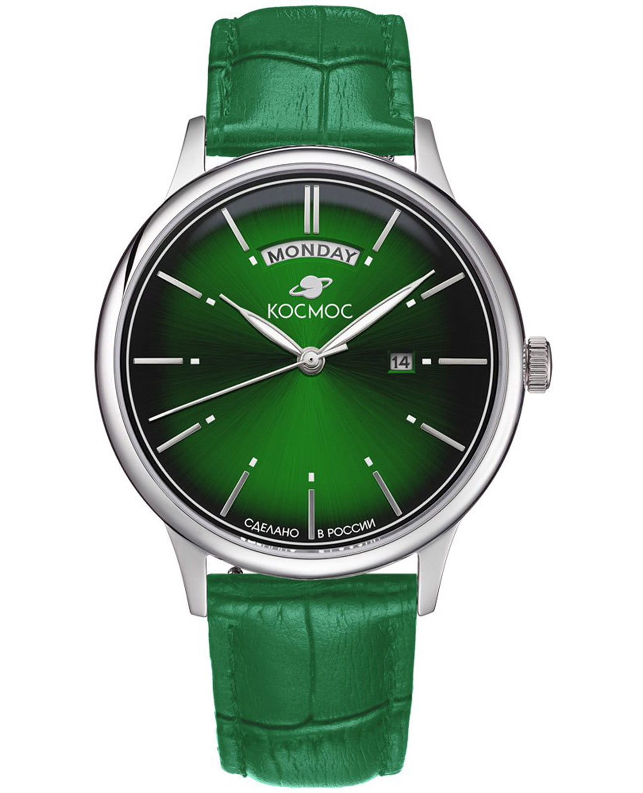 Космос Космос Орион K 011.17.38  K 011.17.38 кварцевые мужские часы зеленый циферблат, браслет кожаный — вид спереди